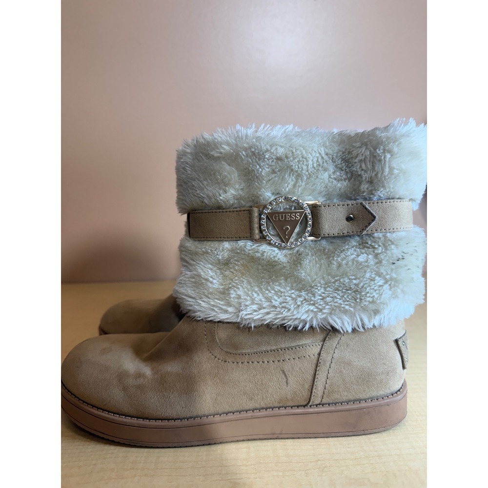 Guess Womens Tan Faux Suede Fur Trim Buckle Winter Boots Size 9M GWHAMMER3 - Picture 3 of 4
